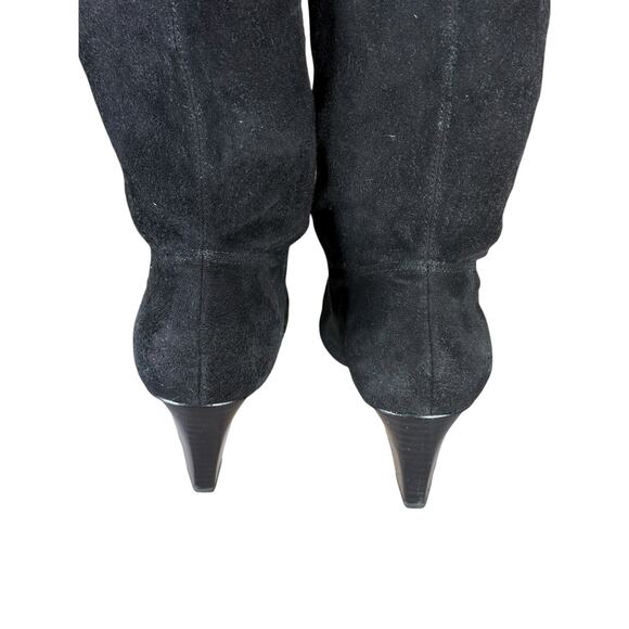 Coach Black Suede Knee High Heeled Boots 8.5B Pull-On Block Heel - Picture 7 of 8